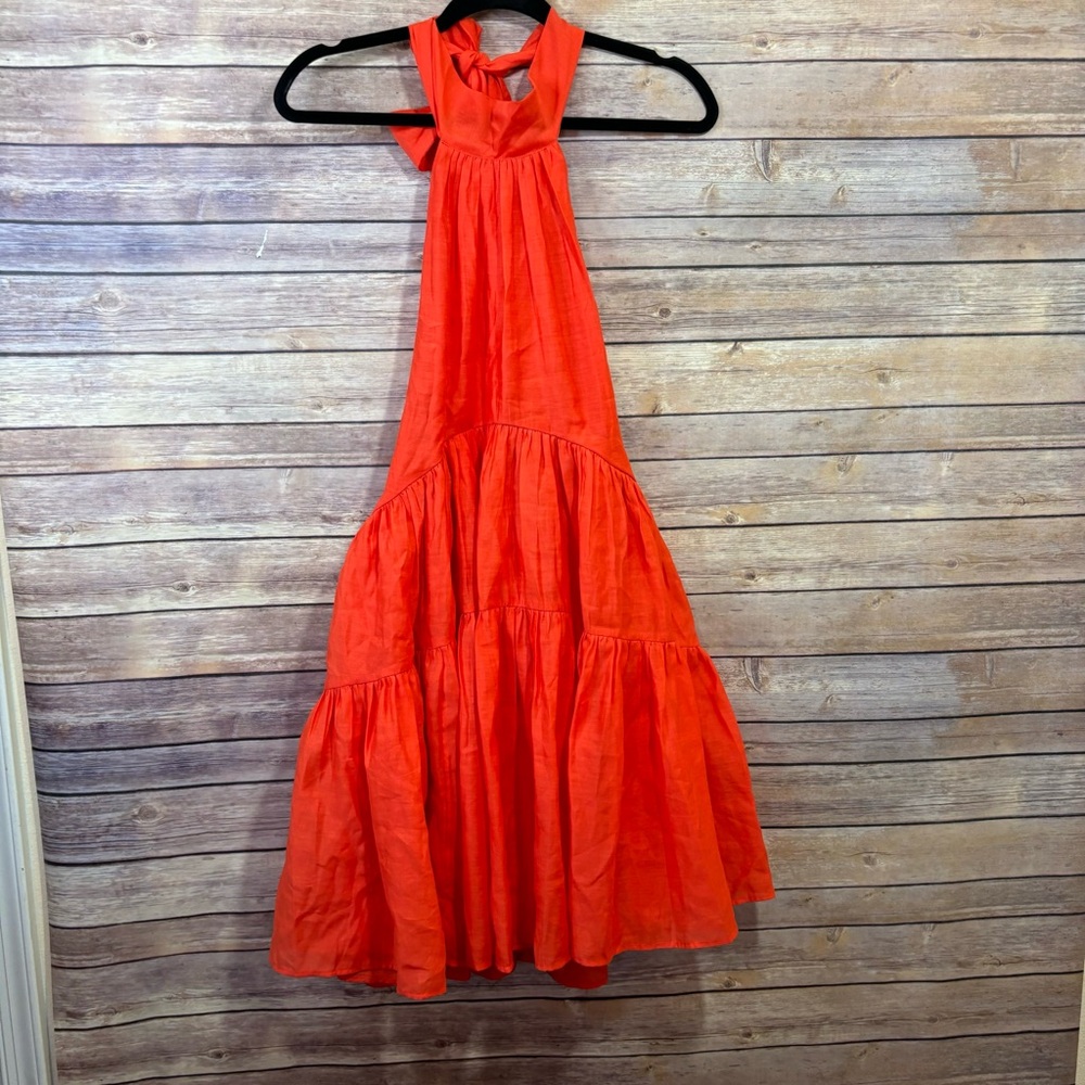 ASOS Design Orange Halter Tiered Mini Dress Size 4 D3 - Picture 5 of 10